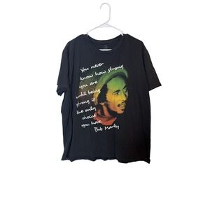 Bob Marley Shirt Mens 2XL Black Zion Rootswear Quote Graphic Reggae T-Shirt‎ Tee